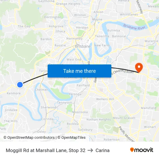 Moggill Rd at Marshall Lane, Stop 32 to Carina map