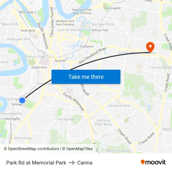 Park Rd at Memorial Park to Carina map