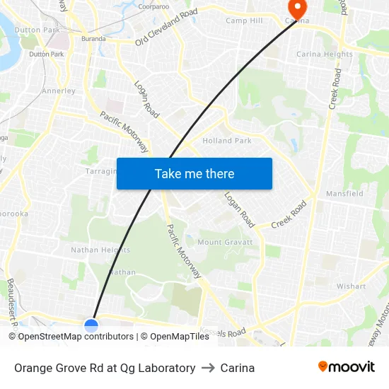 Orange Grove Rd at Qg Laboratory to Carina map