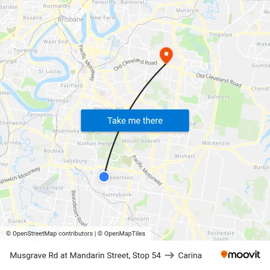 Musgrave Rd at Mandarin Street, Stop 54 to Carina map