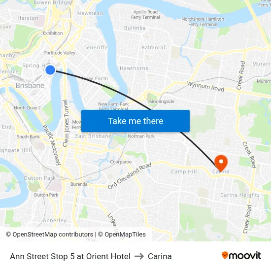 Ann Street Stop 5 at Orient Hotel to Carina map