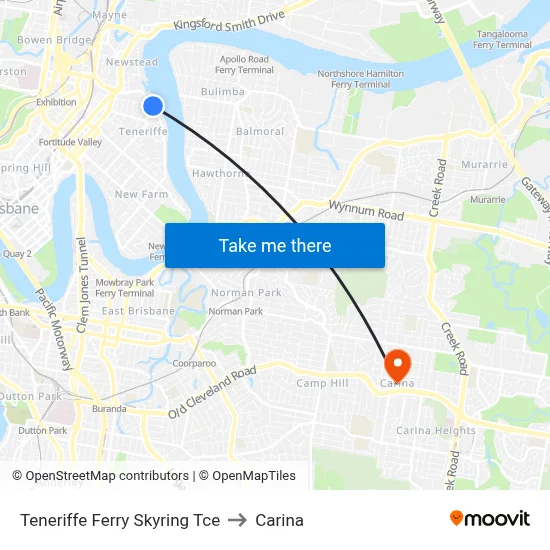 Teneriffe Ferry Skyring Tce to Carina map
