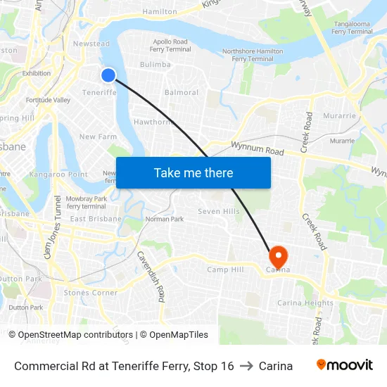 Commercial Rd at Teneriffe Ferry, Stop 16 to Carina map
