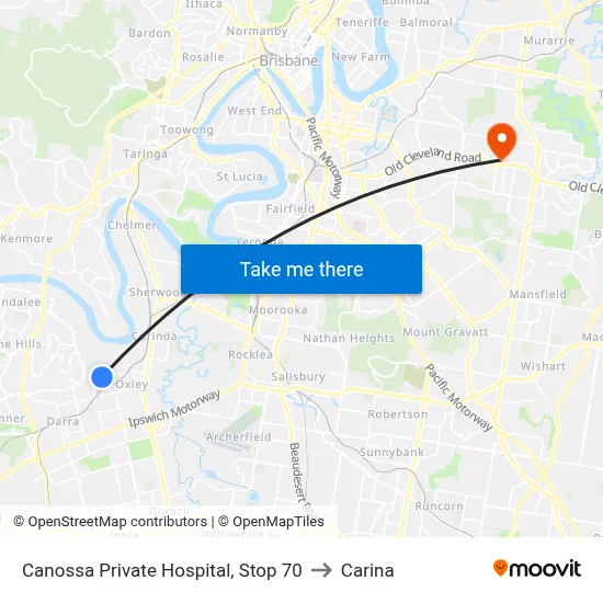 Canossa Private Hospital, Stop 70 to Carina map