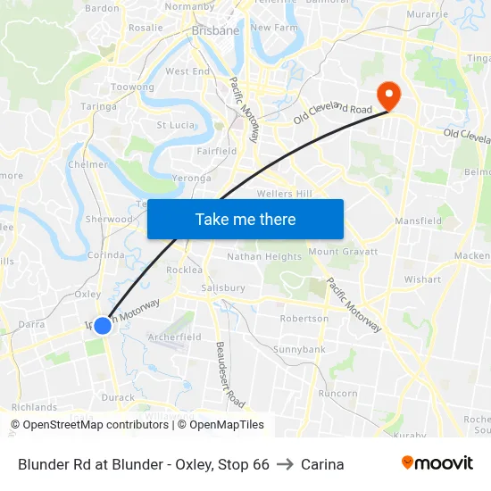Blunder Rd at Blunder - Oxley, Stop 66 to Carina map