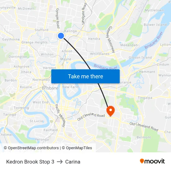 Kedron Brook Stop 3 to Carina map