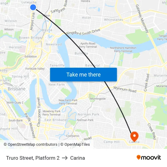Truro Street, Platform 2 to Carina map