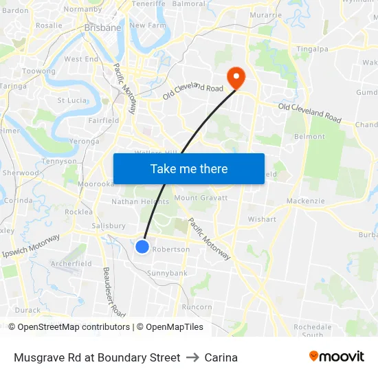 Musgrave Rd at Boundary Street to Carina map