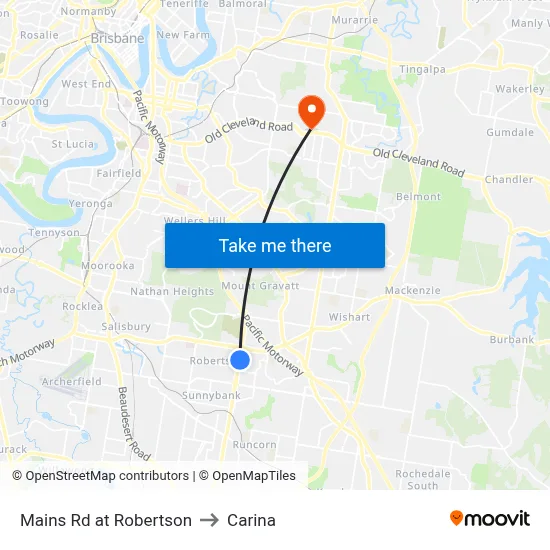 Mains Rd at Robertson to Carina map