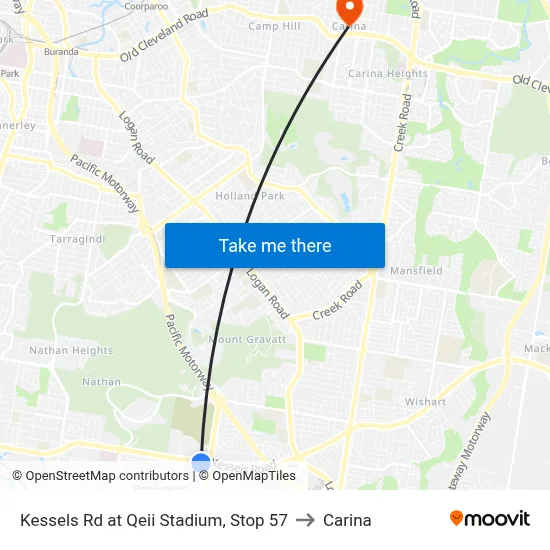 Kessels Rd at Qeii Stadium, Stop 57 to Carina map
