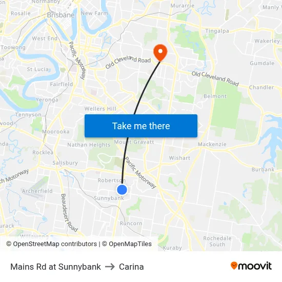 Mains Rd at Sunnybank to Carina map