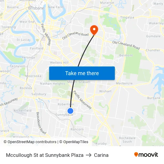 Mccullough St at Sunnybank Plaza to Carina map