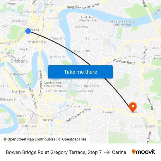 Bowen Bridge Rd at Gregory Terrace, Stop 7 to Carina map