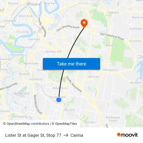 Lister St at Gager St, Stop 77 to Carina map