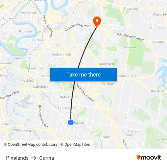 Pinelands to Carina map