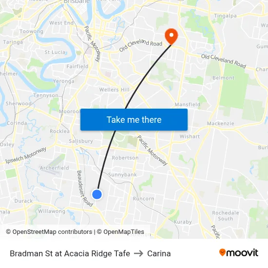 Bradman St at Acacia Ridge Tafe to Carina map