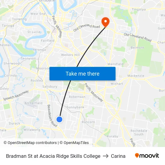 Bradman St at Acacia Ridge Skills College to Carina map