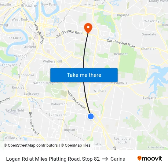Logan Rd at Miles Platting Road, Stop 82 to Carina map