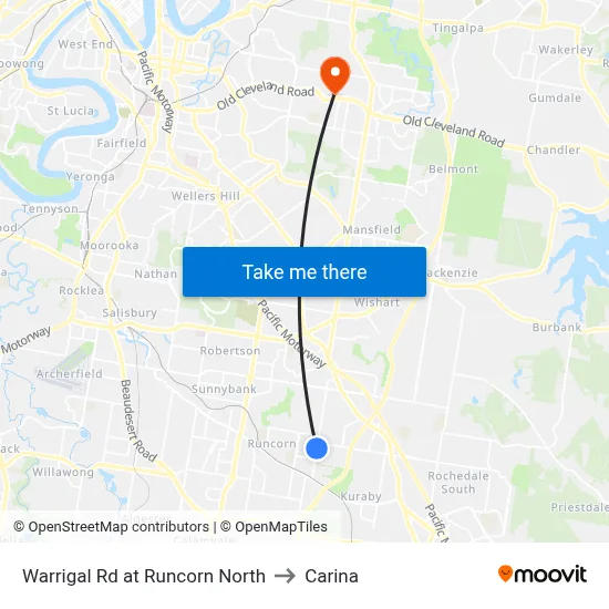 Warrigal Rd at Runcorn North to Carina map