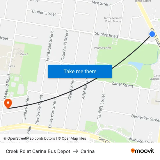 Creek Rd at Carina Bus Depot to Carina map