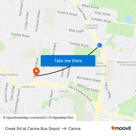 Creek Rd at Carina Bus Depot to Carina map