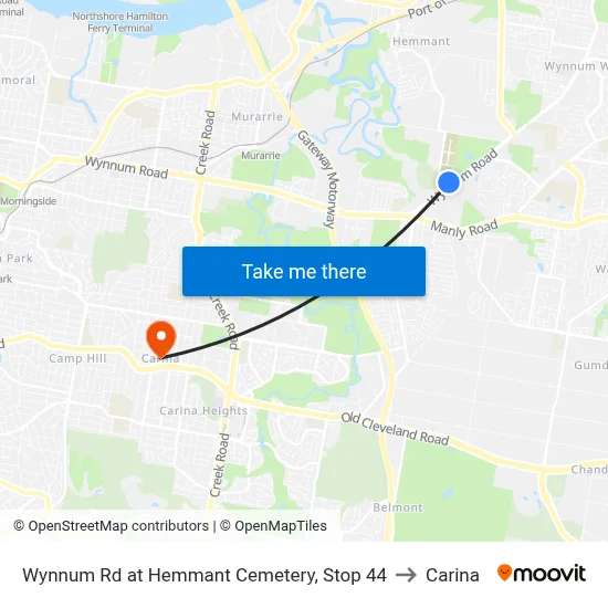 Wynnum Rd at Hemmant Cemetery, Stop 44 to Carina map