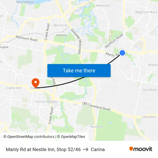 Manly Rd at Nestle Inn, Stop 52/46 to Carina map