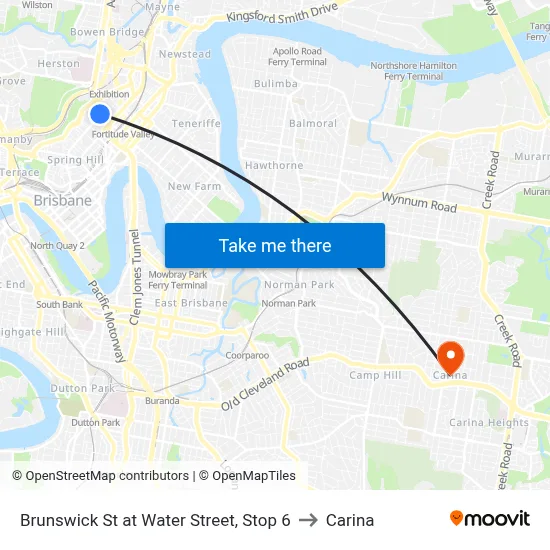 Brunswick St at Water Street, Stop 6 to Carina map