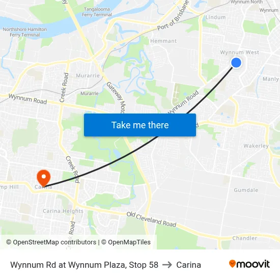 Wynnum Rd at Wynnum Plaza, Stop 58 to Carina map