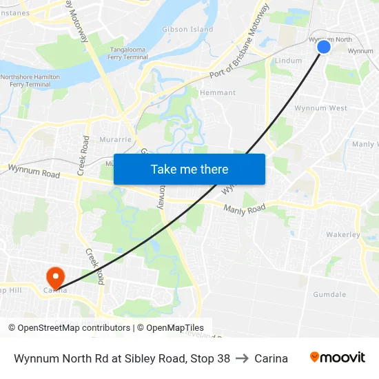 Wynnum North Rd at Sibley Road, Stop 38 to Carina map
