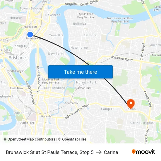 Brunswick St at St Pauls Terrace, Stop 5 to Carina map