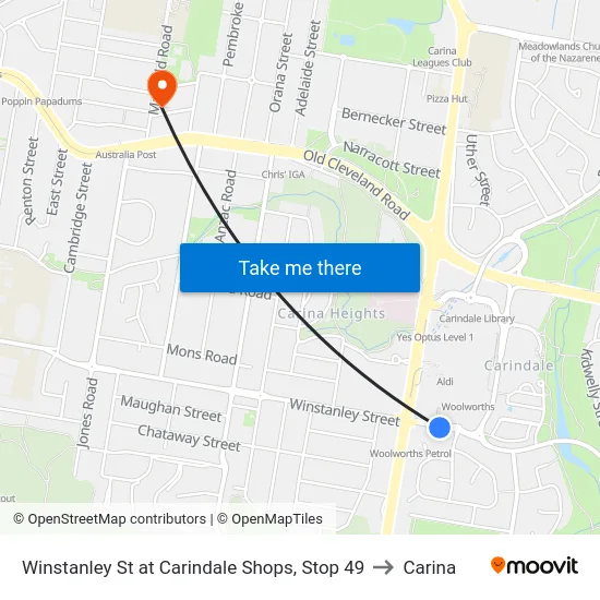Winstanley St at Carindale Shops, Stop 49 to Carina map