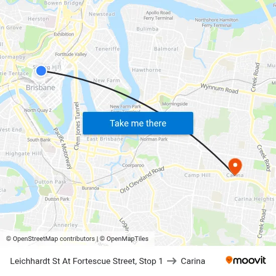 Leichhardt St At Fortescue Street, Stop 1 to Carina map
