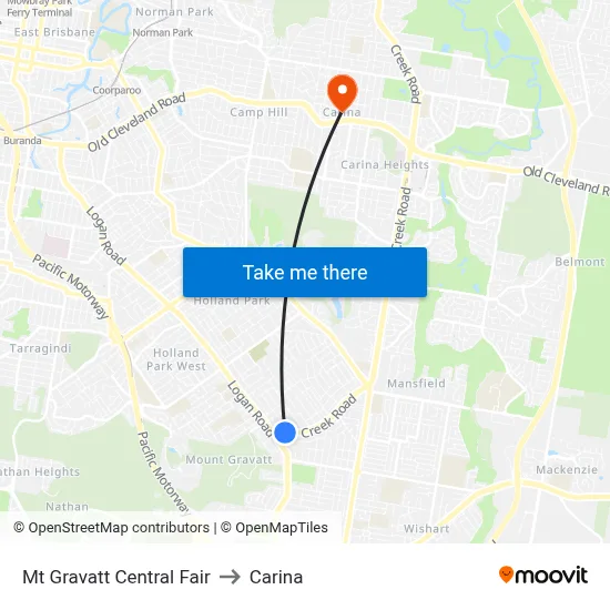 Mt Gravatt Central Fair to Carina map