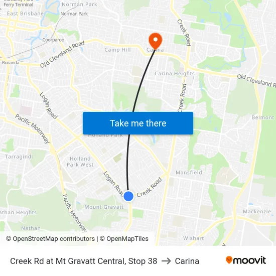 Creek Rd at Mt Gravatt Central, Stop 38 to Carina map