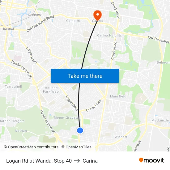 Logan Rd at Wanda, Stop 40 to Carina map