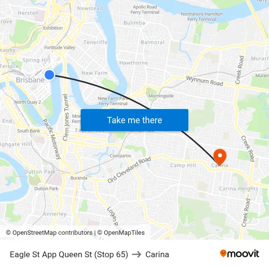 Eagle St App Queen St (Stop 65) to Carina map