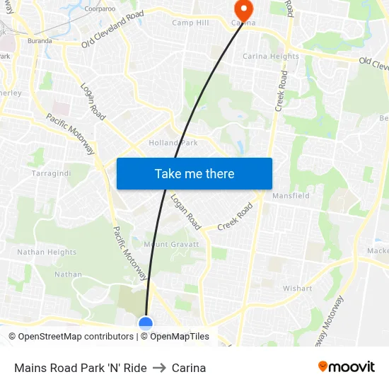 Mains Road Park 'N' Ride to Carina map