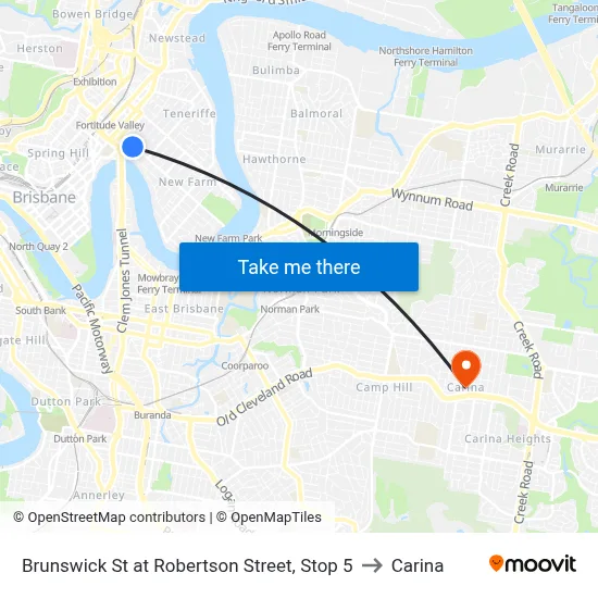 Brunswick St at Robertson Street, Stop 5 to Carina map