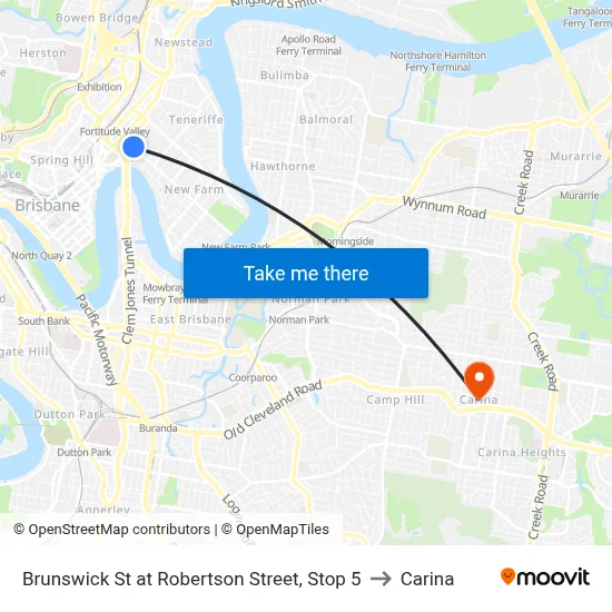 Brunswick St at Robertson Street, Stop 5 to Carina map