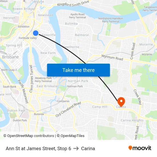 Ann St at James Street, Stop 6 to Carina map