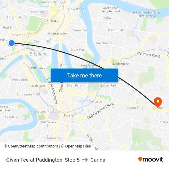 Given Tce at Paddington, Stop 5 to Carina map