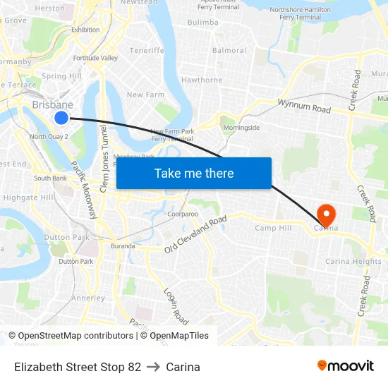 Elizabeth Street Stop 82 to Carina map