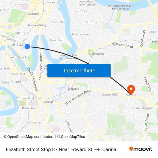 Elizabeth Street Stop 87 Near Edward St to Carina map