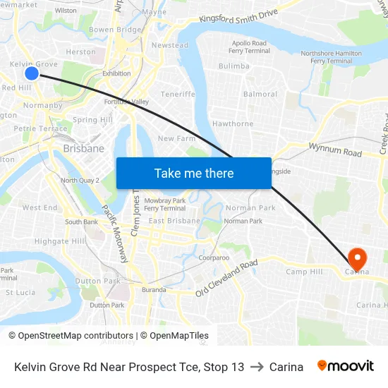 Kelvin Grove Rd Near Prospect Tce, Stop 13 to Carina map