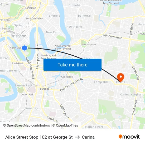 Alice Street Stop 102 at George St to Carina map