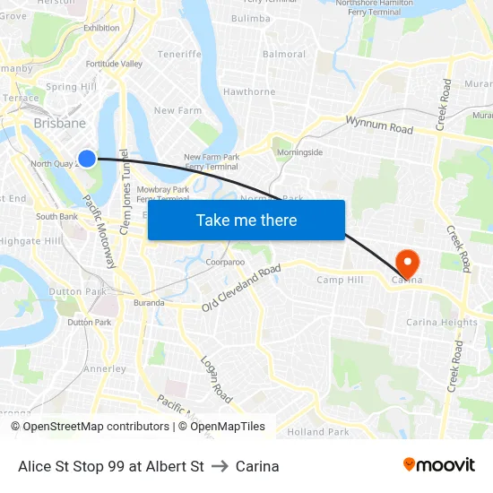Alice St Stop 99 at Albert St to Carina map