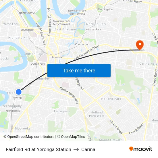 Fairfield Rd at Yeronga Station to Carina map