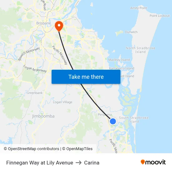 Finnegan Way at Lily Avenue to Carina map