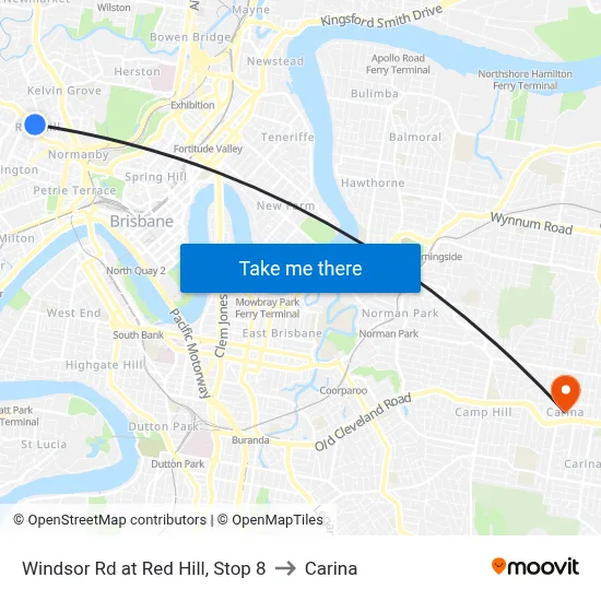 Windsor Rd at Red Hill, Stop 8 to Carina map